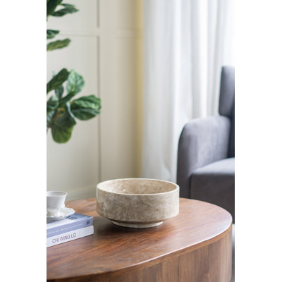 Bol décoratif en marbre crème avec rebords surélevés D9.5X4.5 "