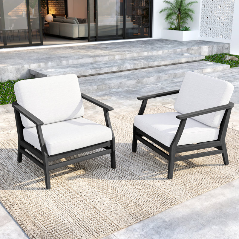 Solid Wood Teak Outdoor Lounge Chair With Cushion And Arms, Beige, Black