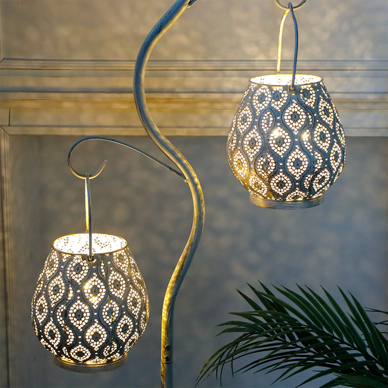 JHY DESIGN Set of 2 Moroccan Decorative Lamps 8'' High Battery Powered Cordless Lamp