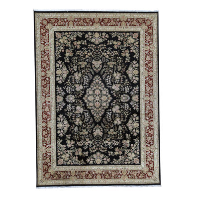 Tapis noir et rouge de haute qualité noué à la main