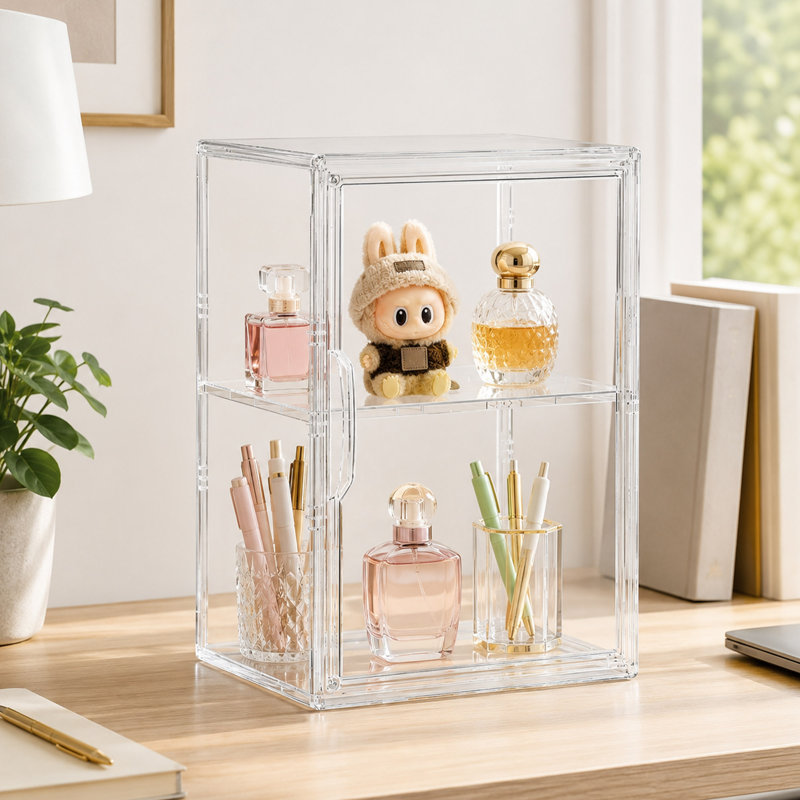 Acrylic Display Case with Adjustable Shelves and Magnetic Door