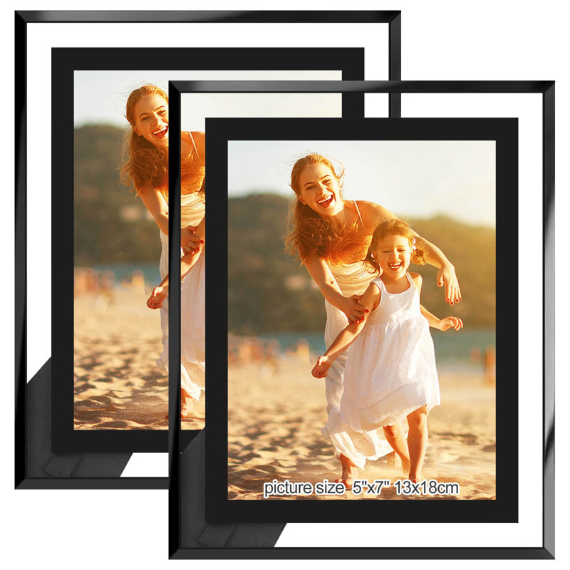 Picture Frames, HD Real Glass 5 By 7 Photo Frame Mirrored Edge Great Gift, For Tabletop Display (2 Pack/Silver), Black