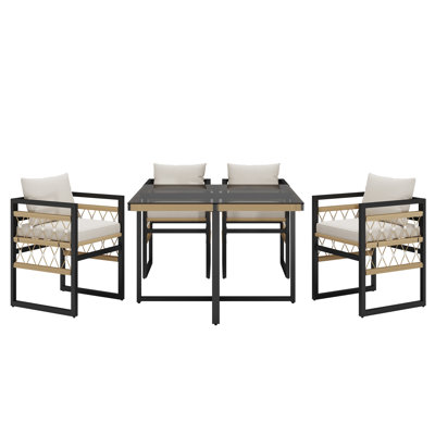 Garden Dining Set 4 Places With 1 Dining Table And 4 Chairs Beige