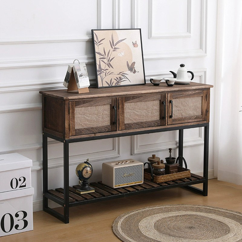 Console rectangulaire en bois manufacturé brun massif, Brun