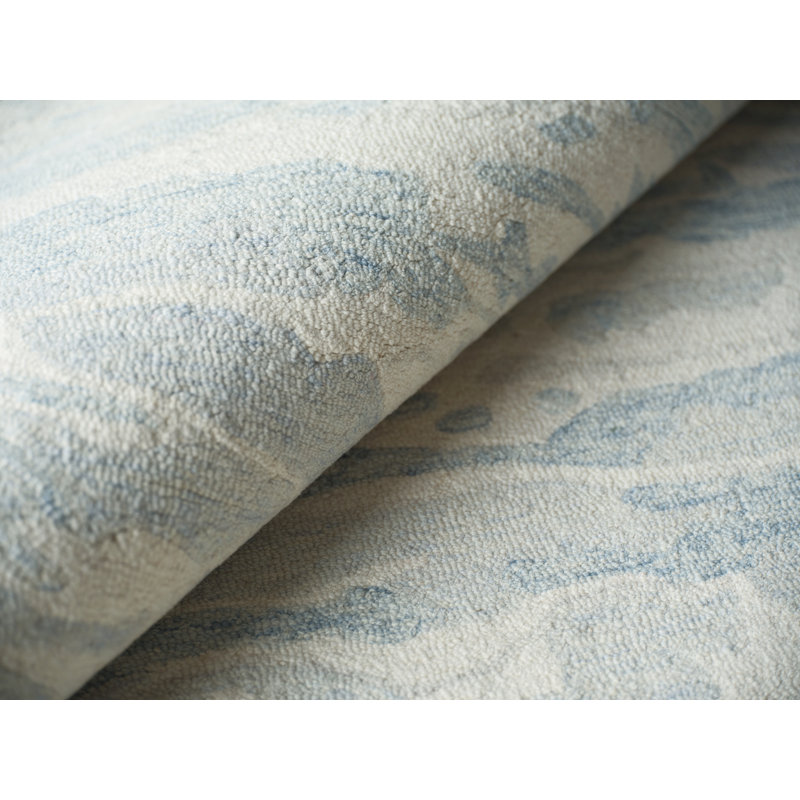 Cortero Hand Tufted Wool Abstract Area Rug in Light Blue/Ivory, Rectangle 6' x 9'