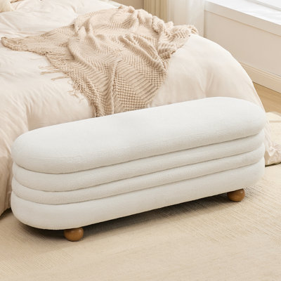 Oval Upholstered Storage Bench with Solid Wood Ball Legs