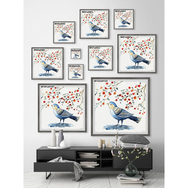 Bluebird Blossom 1 Piece Single Picture Frame Painting, 30cm H x 30cm W x 3.81cm D