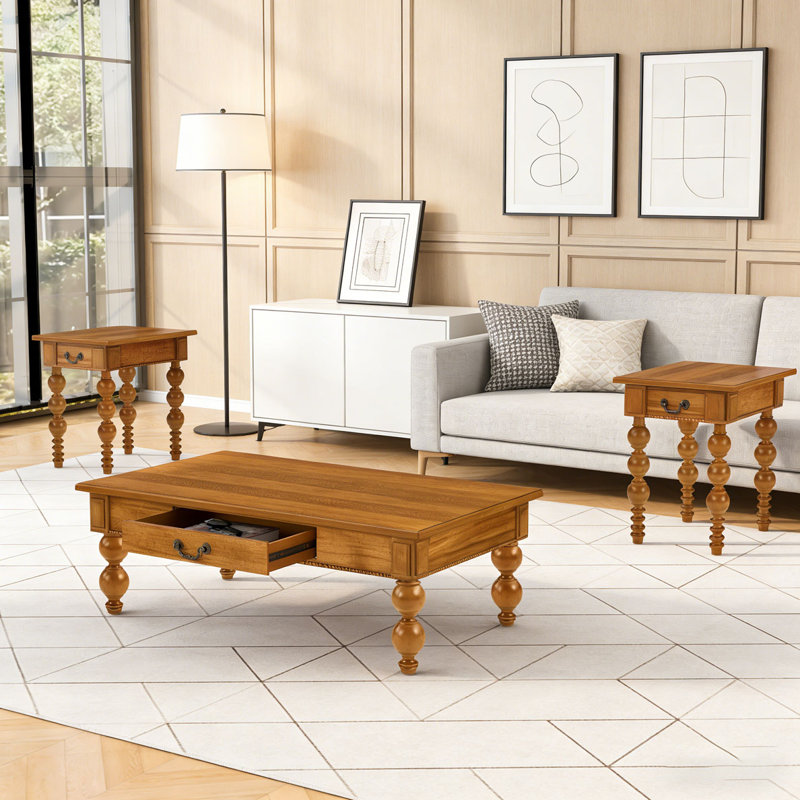 Wooden Coffee Table with Storage Drawer, Natural-3