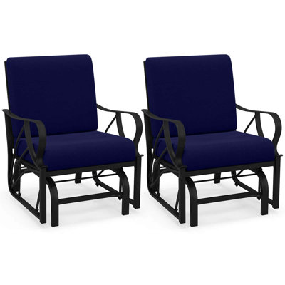 2 Pcs Patio Rocking Chair With Cushion Heavy-duty Metal Frame Smooth Glider Outdoor by Red Barrel Studio