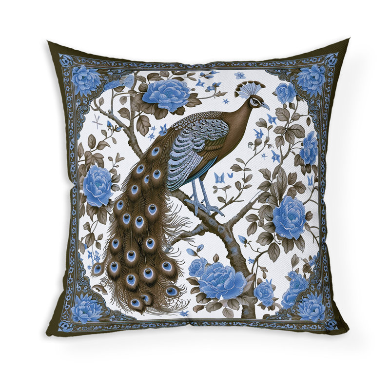 Coussin Peacock Mandala, H 18 po x l 18 po, Bleu / Orange