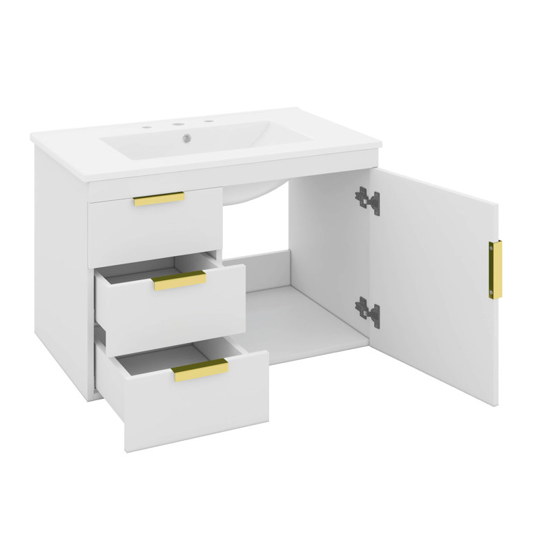 Ensemble de meuble-lavabo flottant mural 30 po avec lavabo, ensemble de meuble-lavabo flottant avec 3 tiroirs et une cabine