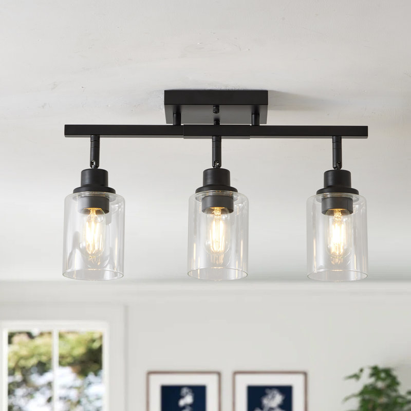 Ensemble de rail d'éclairage fixe 20 po à 3 lumières avec tête à intensité variable et réglable, Trois lumières