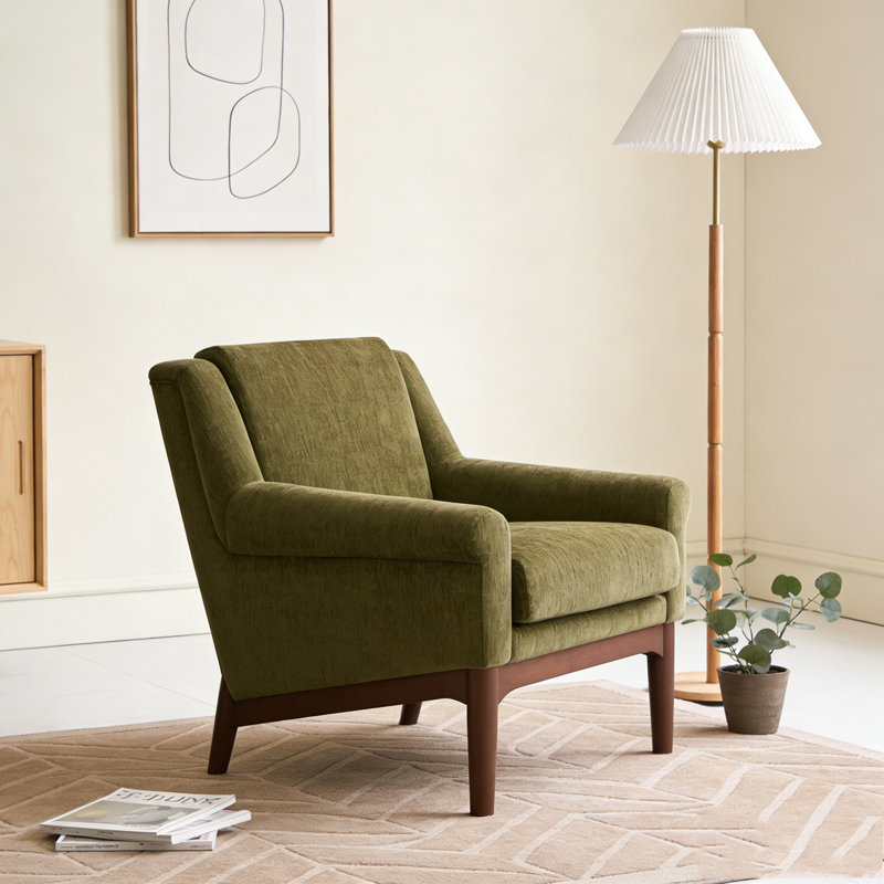 Modern Accent Chair with Flared Arms, Green