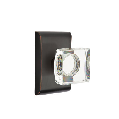 Ensemble de faux boutons Emtek avec rosette Neos et bouton carré en verre moderne