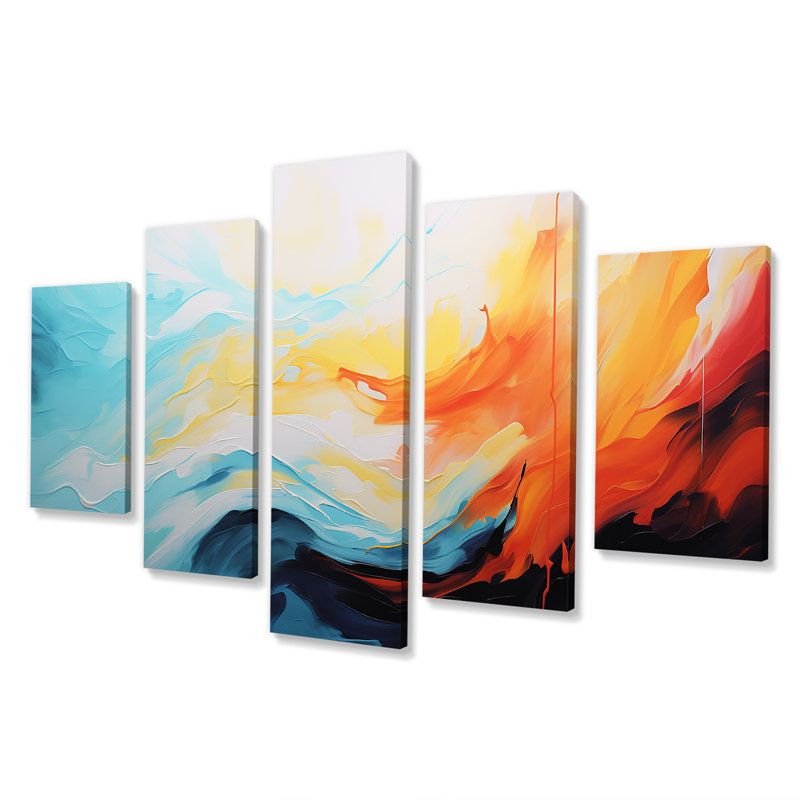 «Blue and Orange Colorful Abstract Expression», ensemble de décorations murales multicolores