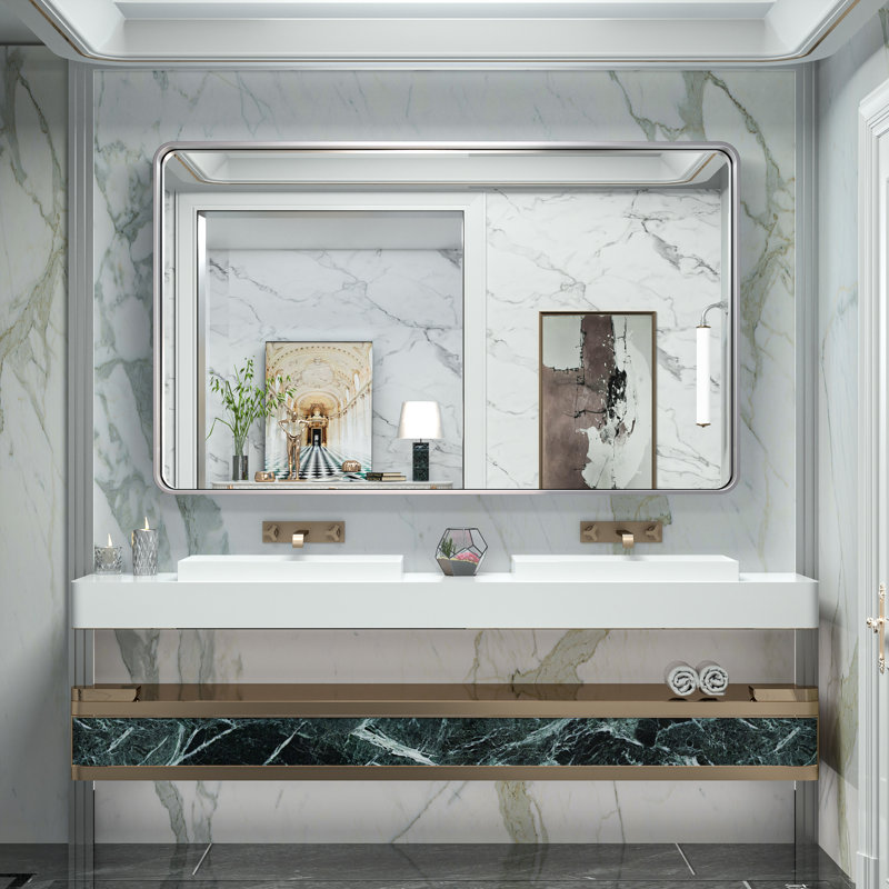 Brayner Bathroom Vanity Mirror Metal Wall Mirror Accent Mirror, Silver, 36" x 60"