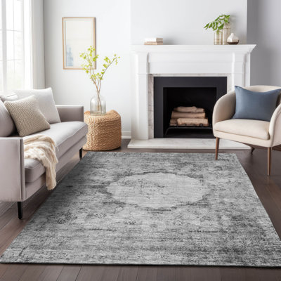 Tapis gris Prisco lavable à la machine de qualité supérieure