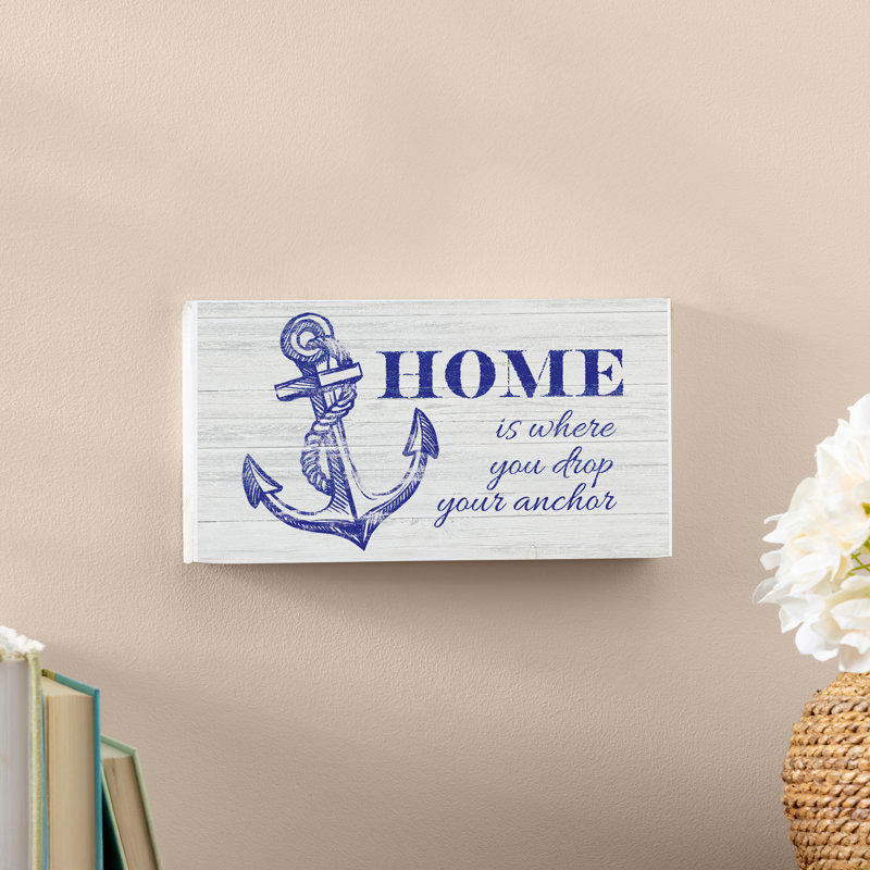 Coastal Wooden Sign Home Anchor 11x6"