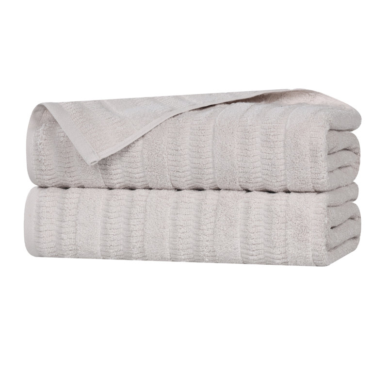 Mika Smart Twist Viscose Cotton Blend Medium Weight Solid Textured Ribbed Bath Sheets, Silver