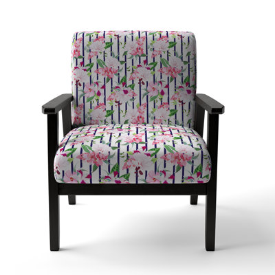 Fauteuil d'appoint rembourré à motif rose et blanc avec fleurs tropicales