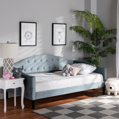 Lockbourne Modern And Contemporary Grey Velvet Fabric Upholstered And Dark Brown Finished Wood Full Size Daybed by Red Barrel Studio