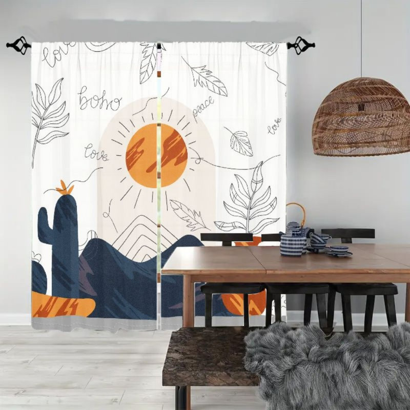 2 Pcs Boho Abstrait Sun Mountains Cactus, L 52 po x H 84 po x 2 pièces
