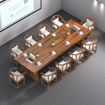 Thickened base walnut conference table by One Allium Way