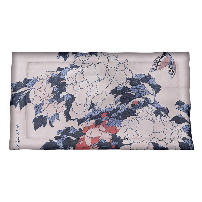 Taie décorative pivoines et papillons, Microfibre, Roi, Violet
