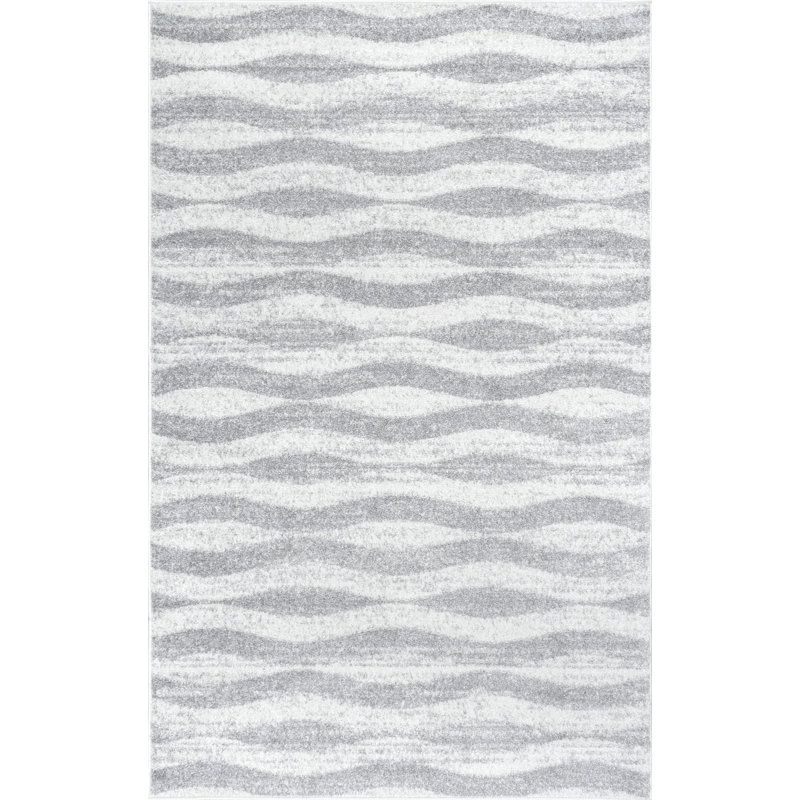 Sarepta Contemporary Waves Power Loom Performance Gray Rug, Rectangle 9' x 12'
