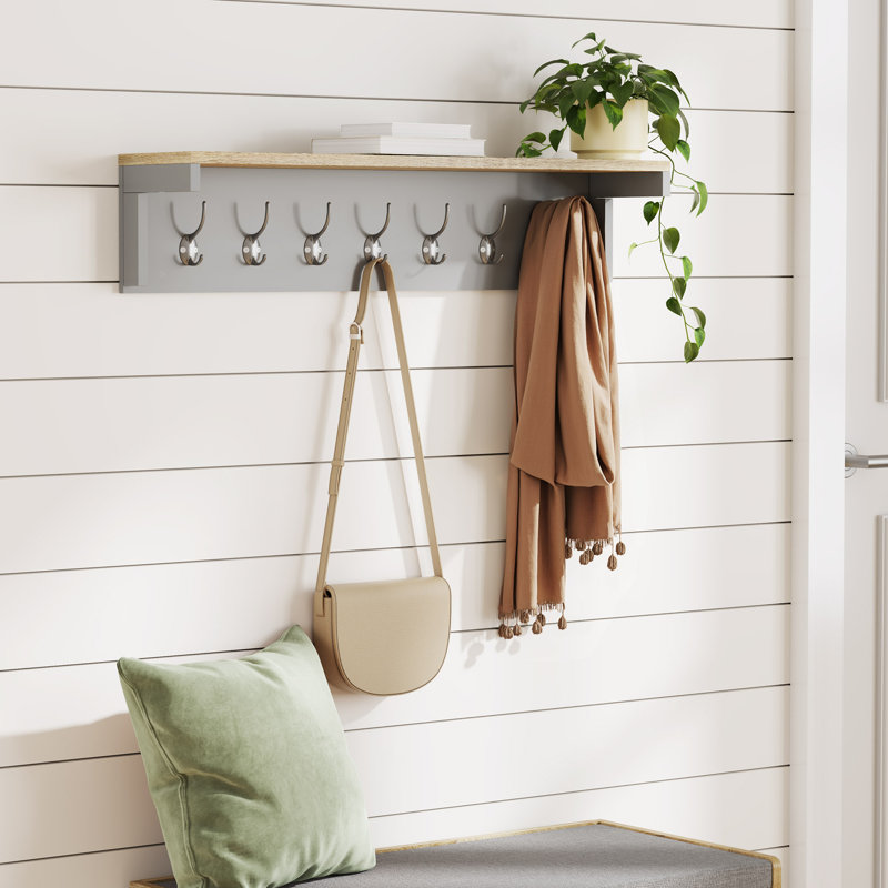 7 - Hook Wall Mounted Coat Rack in Grey