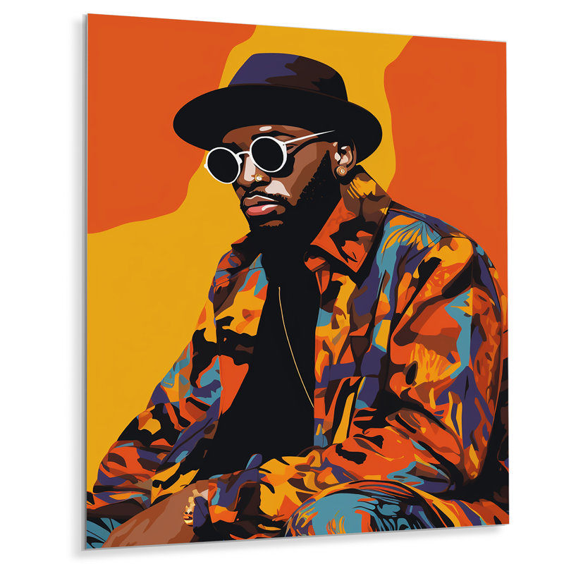 «90S Cool Man» avec chapeau et lunettes de soleil - mode homme, décoration murale, Métal métal, H 40 po x l 30 po x P 1,5 po
