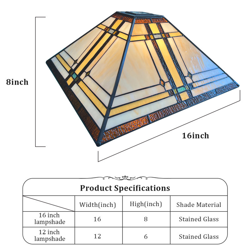 Abat-jour large en verre coloré Tiffany, H 7,8 po x l 16 po x P 16 po