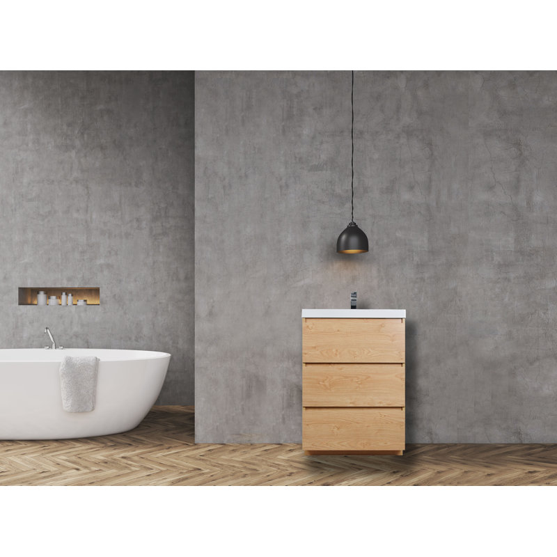 Ensemble de meuble-lavabo simple 24 po Hridhaan, Chêne anglais