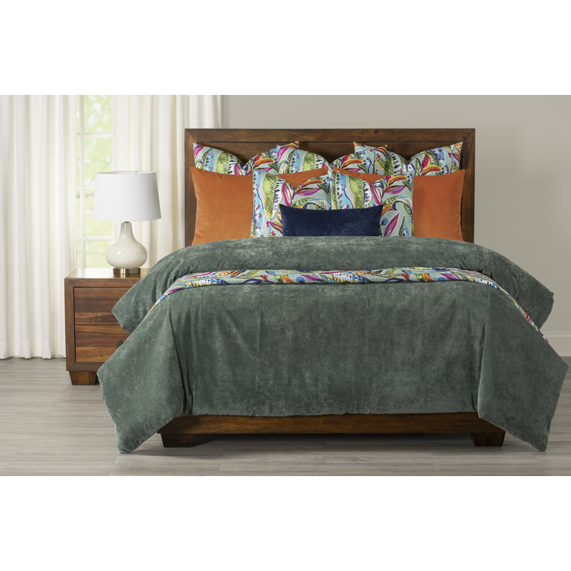 Padma Velvet Duvet Cover and Insert Set, King Duvet Cover/Insert, Lagoon Green