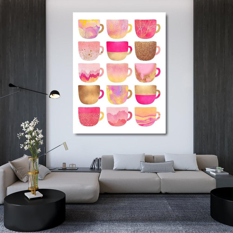«Everly Quinn Fredriksson, Elisabeth», art sur toile tendue sous le titre: Jolies tasses à café roses, H 46 po x l 36 po