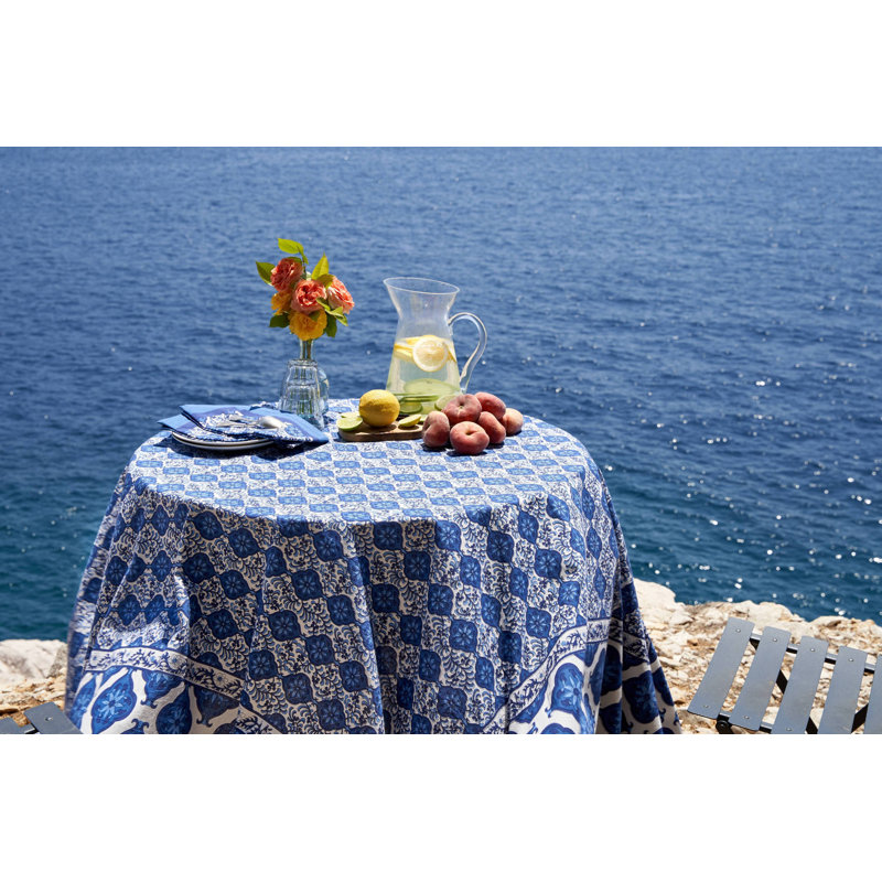 Azulejo Handmade Floral Tablecloth, 128" x 71"
