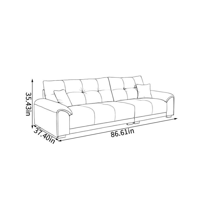 Italian simple straight sofa, 35.43" H x 86.61" W x 37.4" D, 3