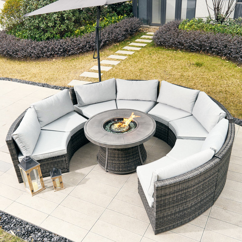 Orsin 9 Piece Outdoor Conversation Set With Fire Pit Table