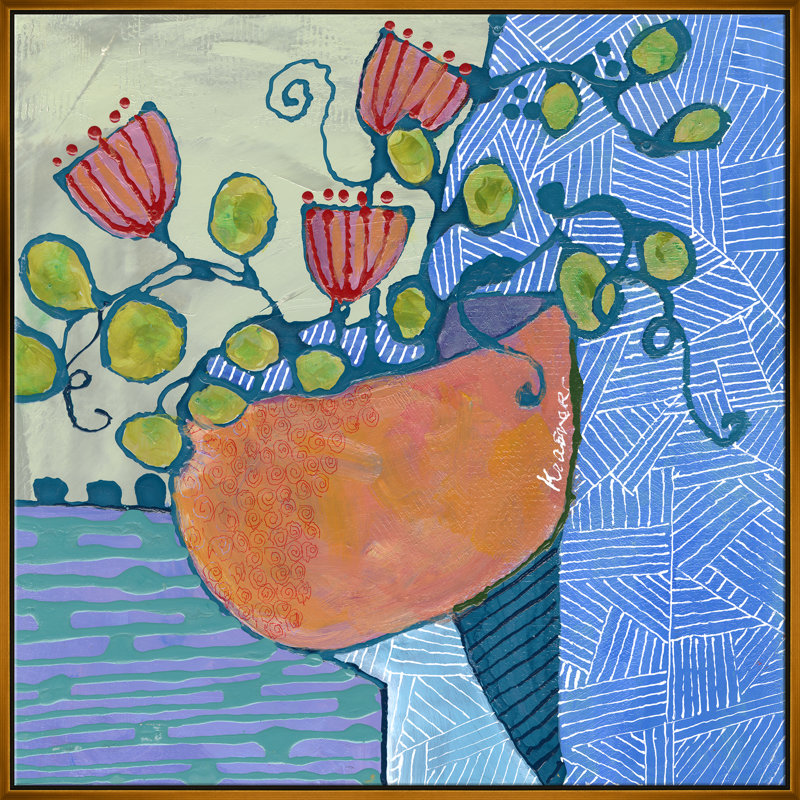 Three Flowers In Orange Vase Giclee On Canvas by Jill Krasner, Gold