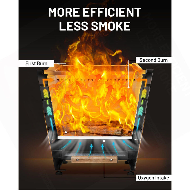 20 Inch Smokeless Fire Pit Stainless Steel Wood Burning Fireplace Portable Outdoor Fire Pit Patio Smokeless Firepit With Pull-Out Ash Tray And Handles