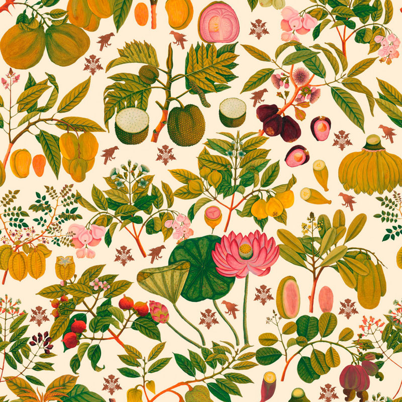 Florilegium Floral Wallpaper Roll, Green/Taupe/Pink