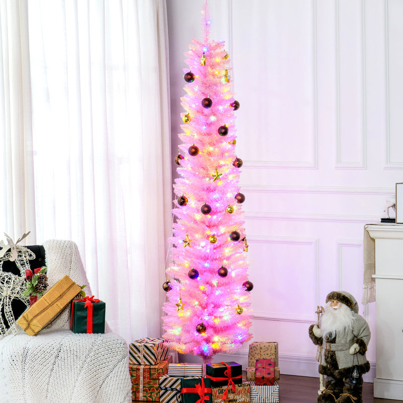 Arbre de Noël rose 6 pi avec 200 étincelles à DEL et 360 branches