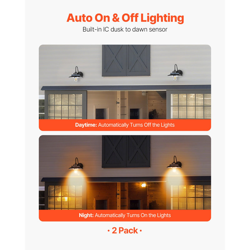 Luminaire de grange solaire pour l'extérieur, 3 modes d'éclairage et capteur de mouvement, ensemble de 2 luminaires à col de cygne, applique murale de style campagnard, avec ampoule E27 compatible, imperméable pour porche, maison, entrée, garage, noi