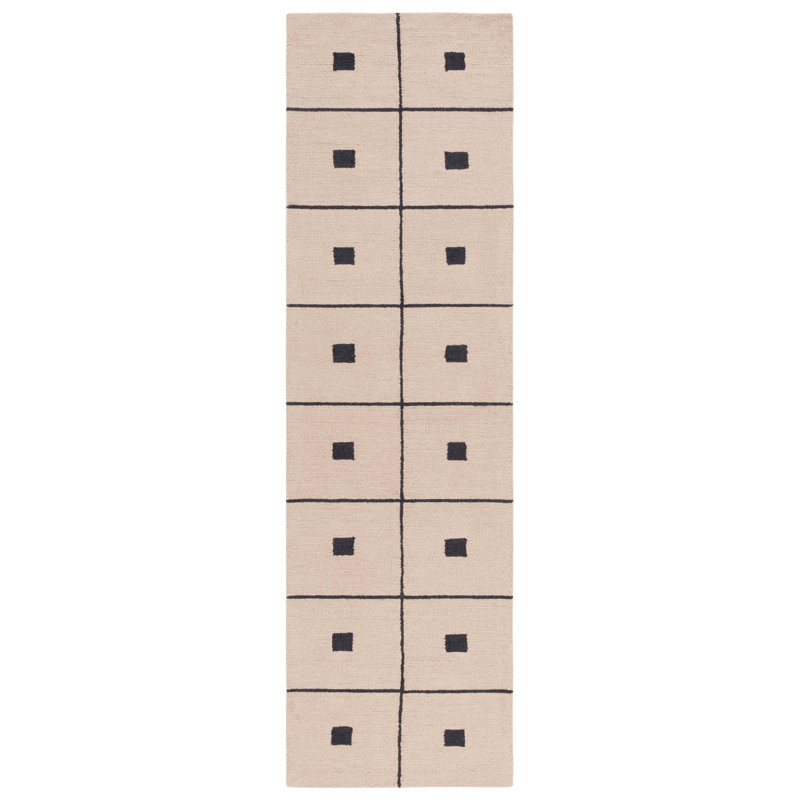 Beige and Black Geometric Hand Tufted Wool Area Rug