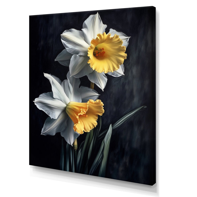 «Yellow Gray Daffodils Natures Impression II» sur toile, H 44 po x l 34 po x P 1,5 po, Toile tendue