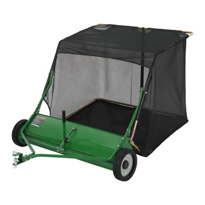 50" Tow Behind Lawn Sweeper, 33 cu.ft. Heavy Duty Leaf Collector for Riding Mower, Universal Hitch Yard Debris Sweeper, Green