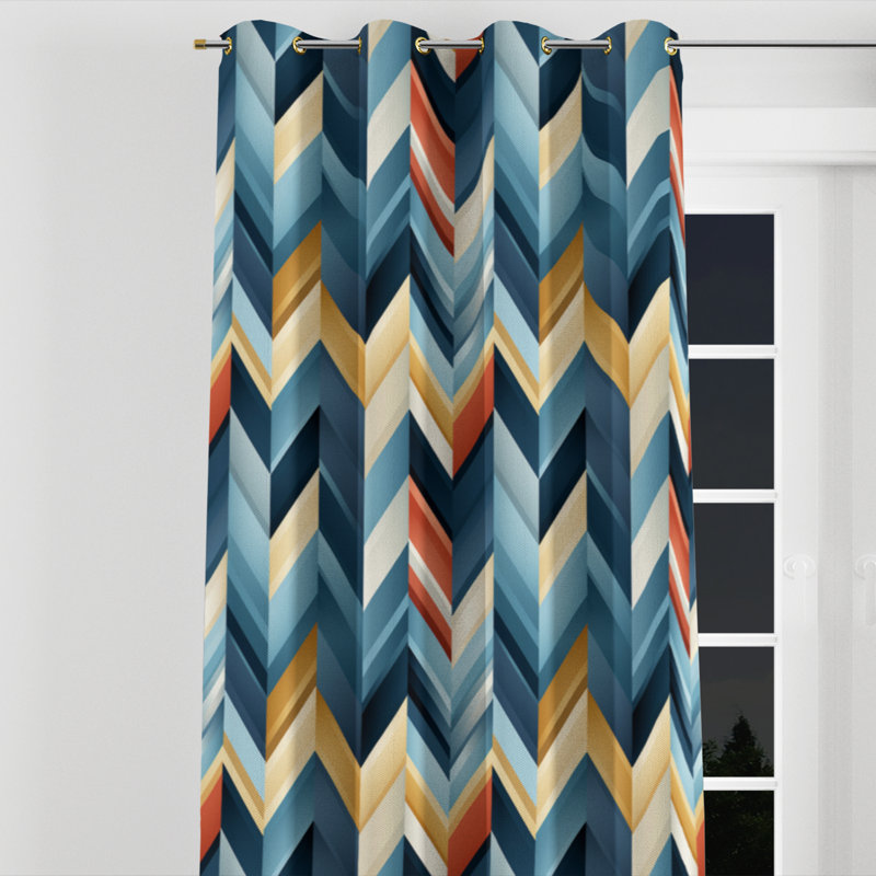 Aynia - Abstract Geometric Blackout Grommet Curtain - 1 Panel, 52" W x 63" L, Golden Grommets