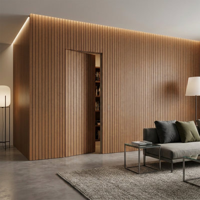 Panneaux muraux adhésifs en lattes de bois de 48 po x 15,8 po, panneaux muraux décoratifs en PVC résistant à l'eau, paquet de 6 (32 pi²/boîte)