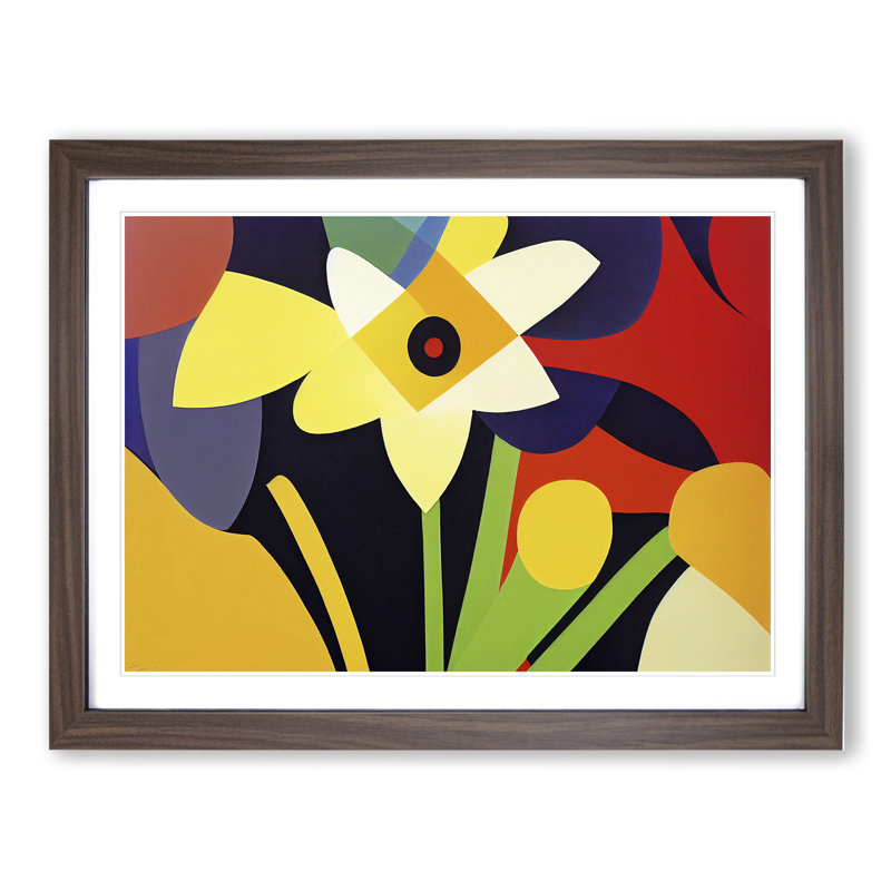 Abstract Daffodil Flowers Vol.2 - Framed Print, 34cm H x 46cm W x 2cm D, Walnut