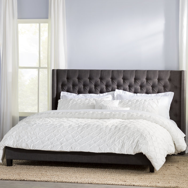 Londono Upholstered Wingback Bed, Heathered Dark Grey Linen, Full